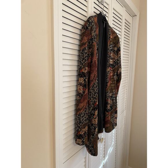 Vintage Women’s Dark Floral Leopard Print Kimono Artsy Boho Cardigan Size XL - Picture 3 of 10